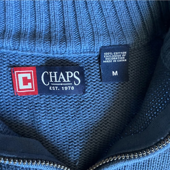 Men’s Chaps Blue Knit Quarter Zip Sweater size Medium - Picture 5 of 6